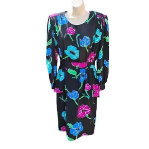 VTG 80s Cami pour Le Boff Peplum Dress Size S/M (READ) Floral Bright Avant Garde